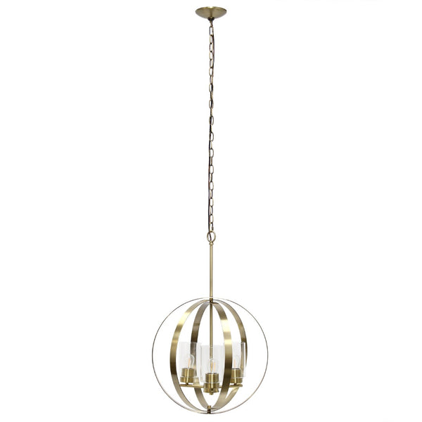 HomeRoots Antiqued Brass Three-Light Ceiling Fixture with Clear Glass & Black Iron – Vintage Modern Design Ideal for Entryways 651640
