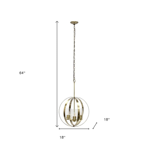 HomeRoots Antiqued Brass Three-Light Ceiling Fixture with Clear Glass & Black Iron – Vintage Modern Design Ideal for Entryways 651640