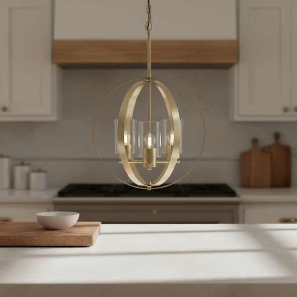 HomeRoots Antiqued Brass Three-Light Ceiling Fixture with Clear Glass & Black Iron – Vintage Modern Design Ideal for Entryways 651640
