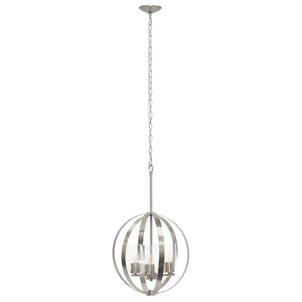 HomeRoots Nickel Three-Light Ceiling Fixture with Clear Glass Spheres - Adjustable Modern Pendant Lighting 651641