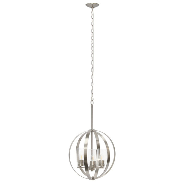 HomeRoots Nickel Three-Light Ceiling Fixture with Clear Glass Spheres - Adjustable Modern Pendant Lighting 651641