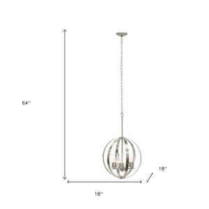 HomeRoots Nickel Three-Light Ceiling Fixture with Clear Glass Spheres - Adjustable Modern Pendant Lighting 651641