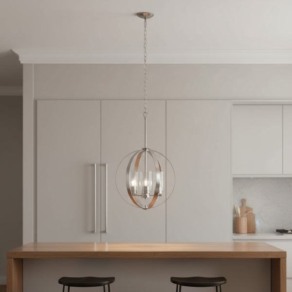 HomeRoots Nickel Three-Light Ceiling Fixture with Clear Glass Spheres - Adjustable Modern Pendant Lighting 651641