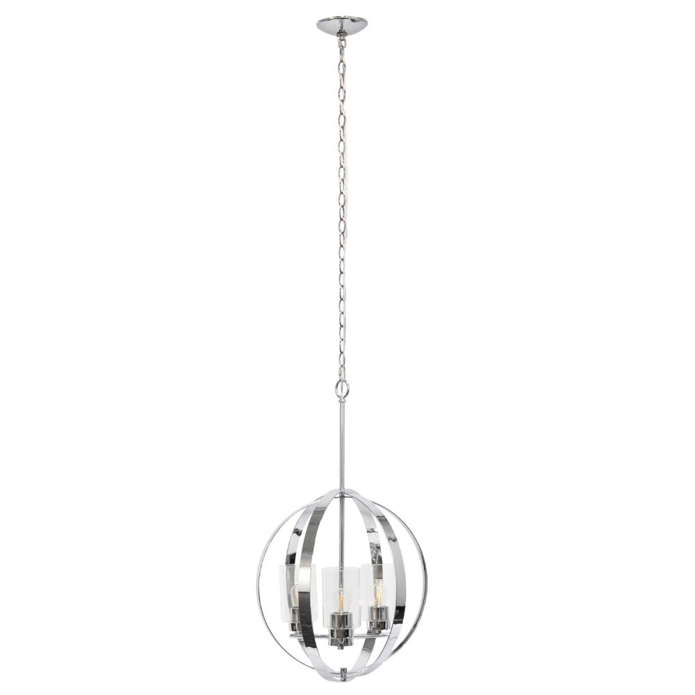 HomeRoots Clear Sphere Three-Light Iron Ceiling Fixture with Silver Accents for Modern and Classic Interiors 651642