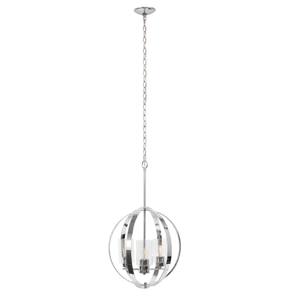 HomeRoots Clear Sphere Three-Light Iron Ceiling Fixture with Silver Accents for Modern and Classic Interiors 651642