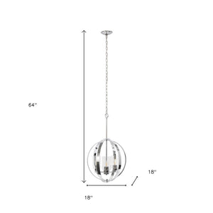 HomeRoots Clear Sphere Three-Light Iron Ceiling Fixture with Silver Accents for Modern and Classic Interiors 651642