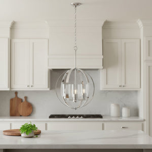 HomeRoots Clear Sphere Three-Light Iron Ceiling Fixture with Silver Accents for Modern and Classic Interiors 651642