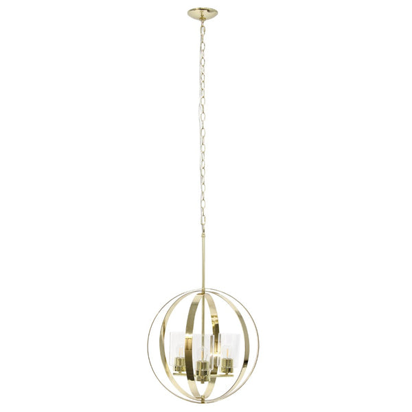 HomeRoots Clear Three-Light Ceiling Fixture with Gold Shades - Elegant Glass & Iron Design for Modern Spaces 651643
