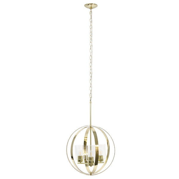 HomeRoots Clear Three-Light Ceiling Fixture with Gold Shades - Elegant Glass & Iron Design for Modern Spaces 651643