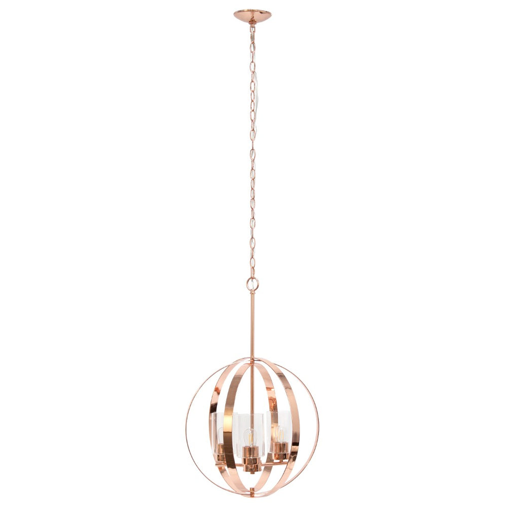 HomeRoots Rose Gold Sphere Three-Light Ceiling Fixture - Elegant Iron Design with Clear Glass Shades for Modern Spaces 651644