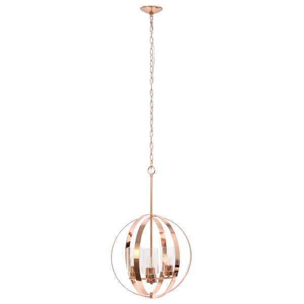 HomeRoots Rose Gold Sphere Three-Light Ceiling Fixture - Elegant Iron Design with Clear Glass Shades for Modern Spaces 651644