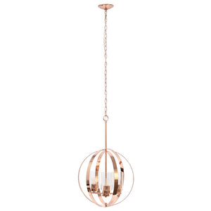 HomeRoots Rose Gold Sphere Three-Light Ceiling Fixture - Elegant Iron Design with Clear Glass Shades for Modern Spaces 651644