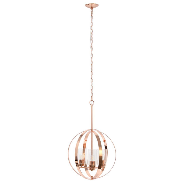 HomeRoots Rose Gold Sphere Three-Light Ceiling Fixture - Elegant Iron Design with Clear Glass Shades for Modern Spaces 651644
