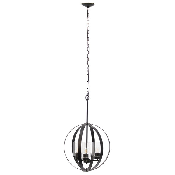 HomeRoots Bronze Three-Light Sphere Ceiling Light Fixture with Clear Glass Shades for Modern Industrial Elegance 651645
