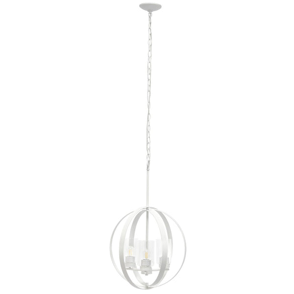 HomeRoots White Sphere Three-Light Iron Ceiling Fixture - Modern Design, Adjustable, Energy-Efficient Lighting 651646