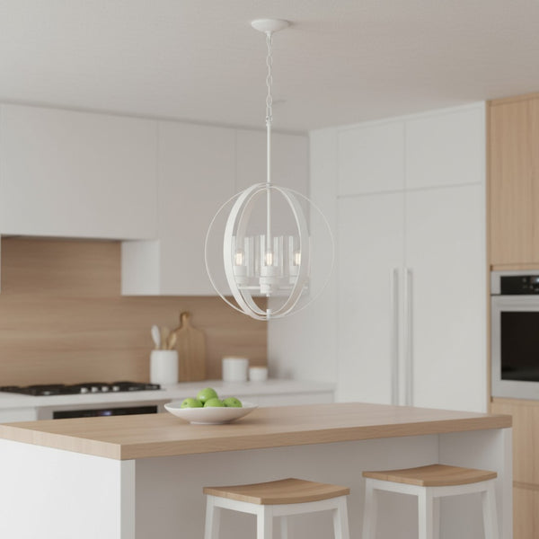 HomeRoots White Sphere Three-Light Iron Ceiling Fixture - Modern Design, Adjustable, Energy-Efficient Lighting 651646