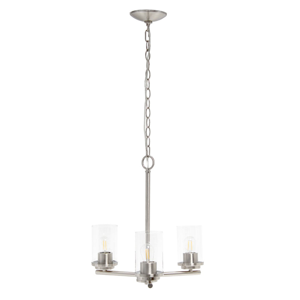 HomeRoots Nickel Three-Light Chandelier with Clear Glass Shades - Modern Iron Ceiling Fixture for Any Space 651648