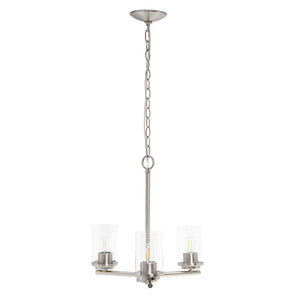 HomeRoots Nickel Three-Light Chandelier with Clear Glass Shades - Modern Iron Ceiling Fixture for Any Space 651648