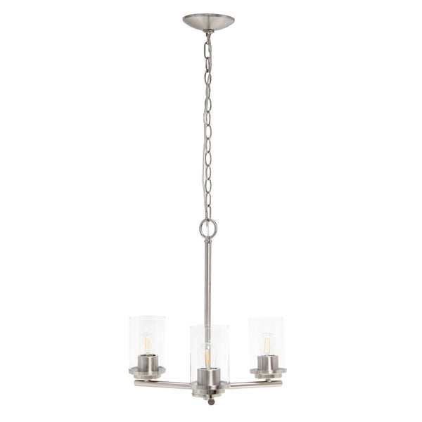 HomeRoots Nickel Three-Light Chandelier with Clear Glass Shades - Modern Iron Ceiling Fixture for Any Space 651648