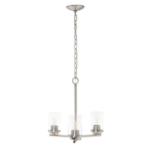 HomeRoots Nickel Three-Light Chandelier with Clear Glass Shades - Modern Iron Ceiling Fixture for Any Space 651648