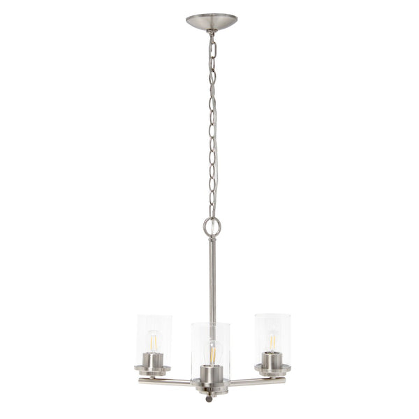 HomeRoots Nickel Three-Light Chandelier with Clear Glass Shades - Modern Iron Ceiling Fixture for Any Space 651648