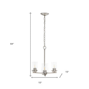 HomeRoots Nickel Three-Light Chandelier with Clear Glass Shades - Modern Iron Ceiling Fixture for Any Space 651648