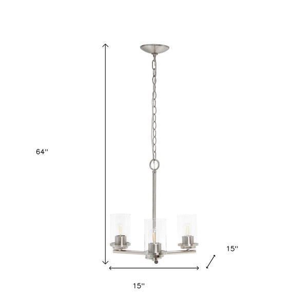 HomeRoots Nickel Three-Light Chandelier with Clear Glass Shades - Modern Iron Ceiling Fixture for Any Space 651648