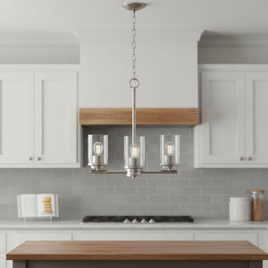 HomeRoots Nickel Three-Light Chandelier with Clear Glass Shades - Modern Iron Ceiling Fixture for Any Space 651648