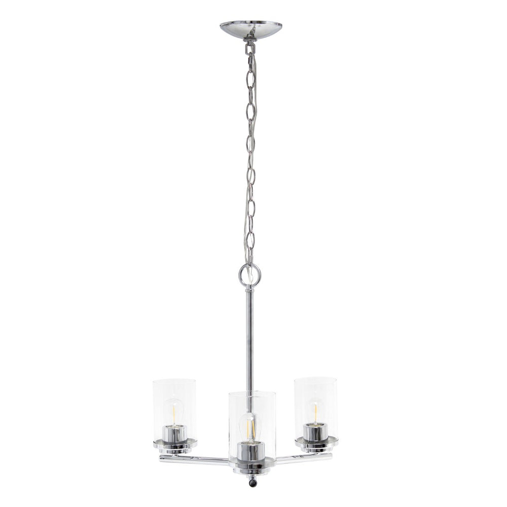 HomeRoots Silver Three-Light Chandelier with Clear Glass Shades | Modern Iron Ceiling Light for Elegant Spaces 651649