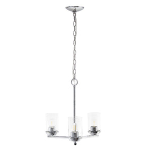 HomeRoots Silver Three-Light Chandelier with Clear Glass Shades | Modern Iron Ceiling Light for Elegant Spaces 651649