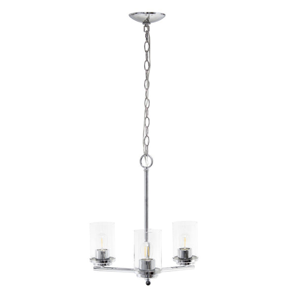 HomeRoots Silver Three-Light Chandelier with Clear Glass Shades | Modern Iron Ceiling Light for Elegant Spaces 651649