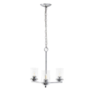 HomeRoots Silver Three-Light Chandelier with Clear Glass Shades | Modern Iron Ceiling Light for Elegant Spaces 651649