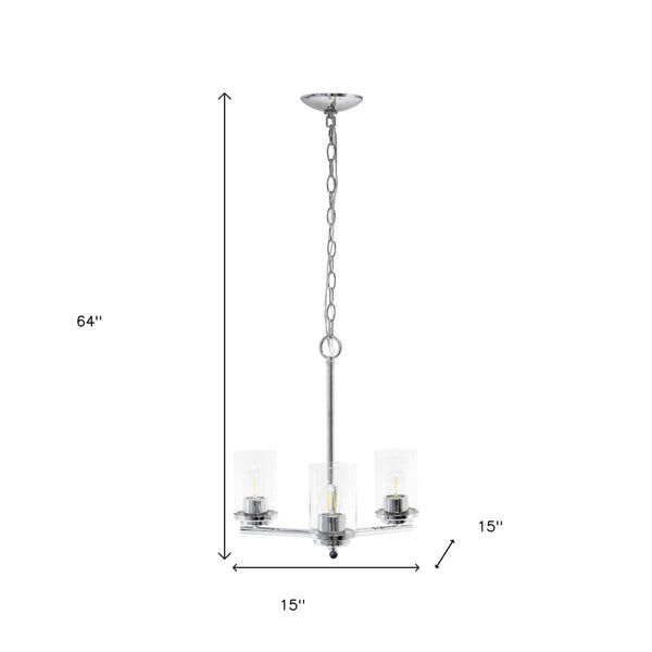 HomeRoots Silver Three-Light Chandelier with Clear Glass Shades | Modern Iron Ceiling Light for Elegant Spaces 651649