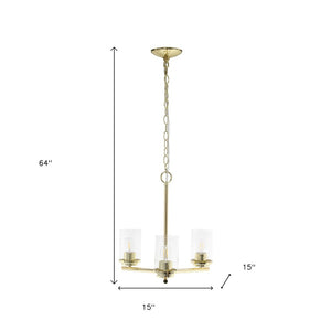 HomeRoots Gold Three-Light Chandelier - Elegant Iron Ceiling Light with Clear Glass Shades for Home Décor 651650