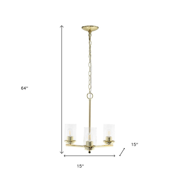 HomeRoots Gold Three-Light Chandelier - Elegant Iron Ceiling Light with Clear Glass Shades for Home Décor 651650
