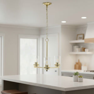 HomeRoots Gold Three-Light Chandelier - Elegant Iron Ceiling Light with Clear Glass Shades for Home Décor 651650