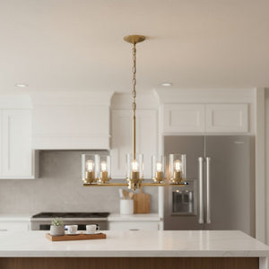 HomeRoots Antiqued Brass Chandelier - Elegant Five-Light Ceiling Fixture with Clear Shades for Timeless Style 651653