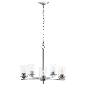 HomeRoots Silver Five-Light Chandelier - Elegant Iron Ceiling Fixture with Clear Glass Shades for Any Space 651655