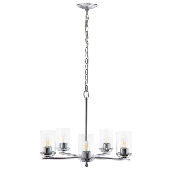 HomeRoots Silver Five-Light Chandelier - Elegant Iron Ceiling Fixture with Clear Glass Shades for Any Space 651655