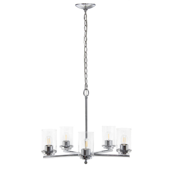 HomeRoots Silver Five-Light Chandelier - Elegant Iron Ceiling Fixture with Clear Glass Shades for Any Space 651655