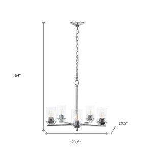 HomeRoots Silver Five-Light Chandelier - Elegant Iron Ceiling Fixture with Clear Glass Shades for Any Space 651655