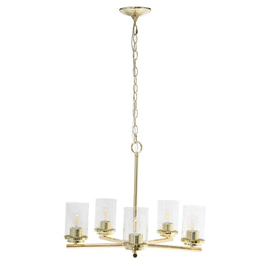 HomeRoots Gold Elegant Five-Light Chandelier with Clear Glass Shades for Stunning Home Illumination & Style 651656