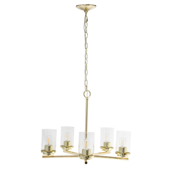 HomeRoots Gold Elegant Five-Light Chandelier with Clear Glass Shades for Stunning Home Illumination & Style 651656