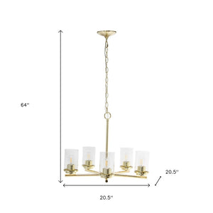 HomeRoots Gold Elegant Five-Light Chandelier with Clear Glass Shades for Stunning Home Illumination & Style 651656