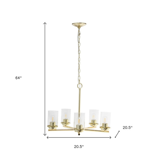 HomeRoots Gold Elegant Five-Light Chandelier with Clear Glass Shades for Stunning Home Illumination & Style 651656