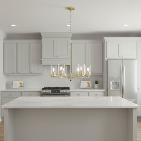HomeRoots Gold Elegant Five-Light Chandelier with Clear Glass Shades for Stunning Home Illumination & Style 651656