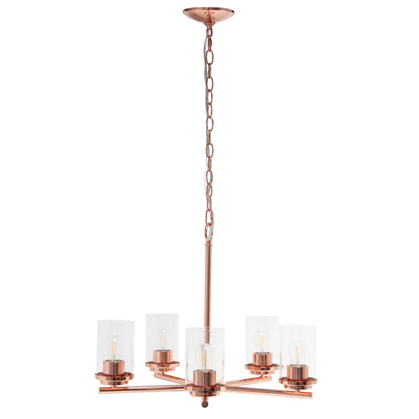 HomeRoots Rose Gold Chandelier - Elegant 5-Light Iron Ceiling Fixture with Clear Glass Shades for Modern Spaces 651657