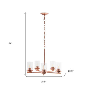 HomeRoots Rose Gold Chandelier - Elegant 5-Light Iron Ceiling Fixture with Clear Glass Shades for Modern Spaces 651657