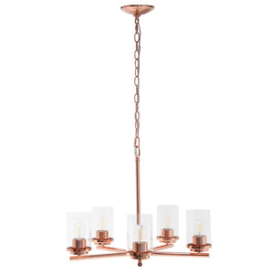 HomeRoots Rose Gold Chandelier - Elegant 5-Light Iron Ceiling Fixture with Clear Glass Shades for Modern Spaces 651657