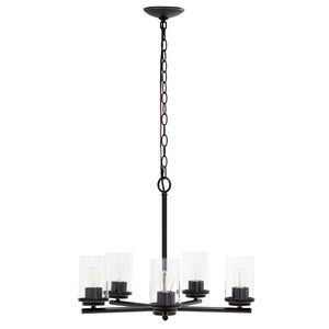 HomeRoots Bronze Five-Light Chandelier with Clear Glass Shades – Elegant Iron Ceiling Light for Any Space 651658